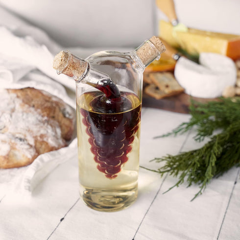 2-In-1 Pack 1 Twine Oil and Vinegar Cruet Bottle with Cork Stoppers, Olive Oil and Balsamic Vinegar Dispenser, Hand