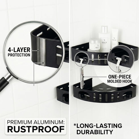 DivaDwell Depot 2Pack Adhesive Corner Shower Shelf No Drill | Rust-Proof Aluminum Alloy Stick On Bathroom Organizer