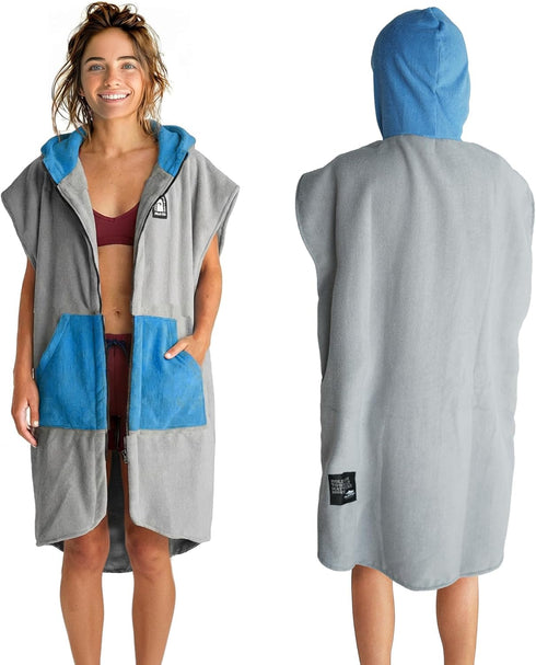 Pilotfish Surf Poncho Changing Robe Towel - Hooded, Zippered Towel Poncho for