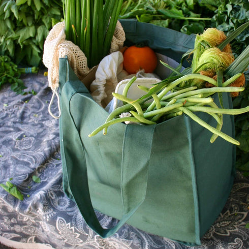 Simple Ecology Organic Cotton Deluxe Reusable Grocery Shopping Bag; Bottle Sleeves, Rigid Bottom Support (UPDATED