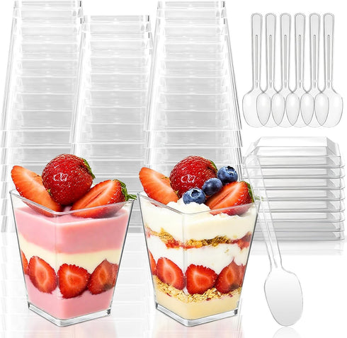 LRCXL 5 oz Plastic Dessert Cups with Lids and Spoons, Clear Yogurt