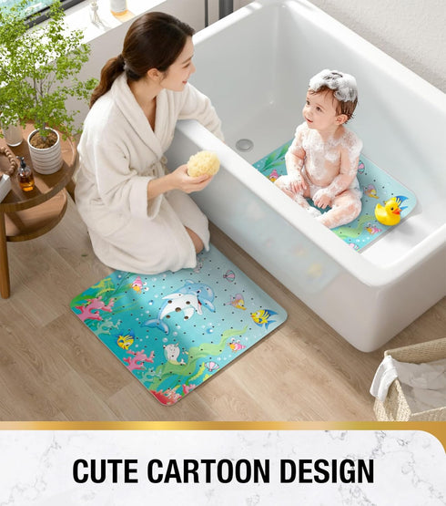 21x21 Inch HITSLAM Square Shower Stall Mat Anti Slip, Quick Dry Bathtub Floor Mat for Kids with Suction Cups