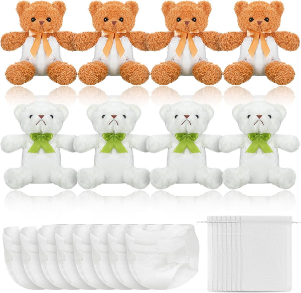 Seenelling 8 Sets Bear Blindfolded Diaper Changing Coed Baby Shower Games Kit Baby