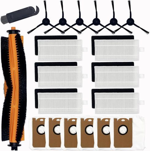 20 Pack Accessories Kit for ionvac SmartClean V4 Robovac, 1 Main Roller Brush, 6 Side Brushes & 6 Dust Bags