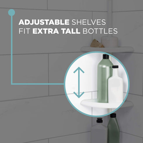 Zenna Home Tension Pole Shower Caddy, 4 Shelves, Adjustable 60 to 97 Inch, in White