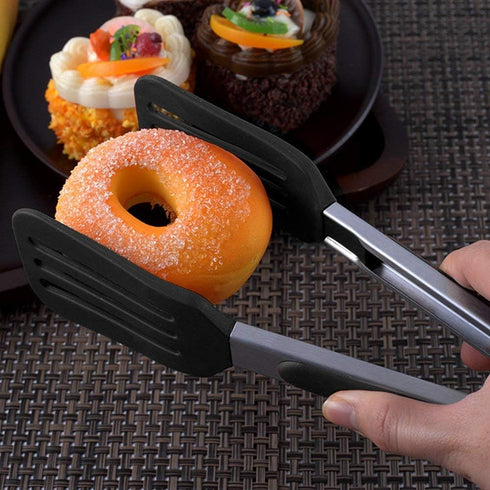 Cooking Tongs Stainless Steel Kitchen Silicone Serving Tongs, Heat Resistant Meat Turner with Locking Handle