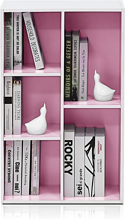 Furinno 5-Cube Open Shelf, Reversible, White/Pink 11069WH/PI