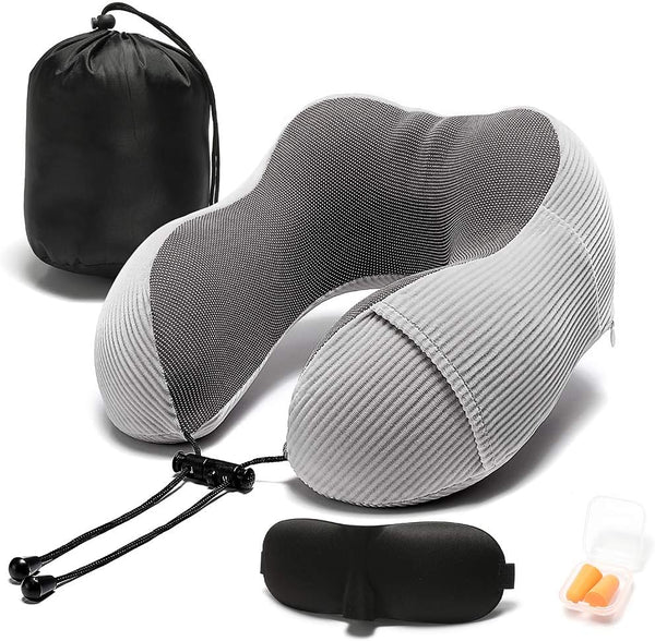 Travel Pillow, Memory Foam Neck Pillow with 360-Degree Head Support, Comfortable for Airplane & Home Use