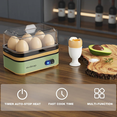 Electric Rapid Egg Cooker for 6 Eggs, Soft, Medium, Hard Boiled, Poacher, Omelet Maker with Auto Shut-Off (Green)