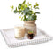 HPC Decor 12in Square Decorative Tray for Home Decor- White Wood Beaded