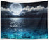 LB Moon Over Ocean Tapestry, Night Sky Wall Hanging, 3D Fantasy Psychedelic Watercolor Art for Bedroom Living Room, 60