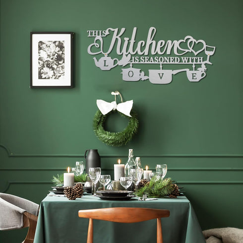Metal Kitchen Wall Decor, This Kitchen is Seasoned with Love Sign, Rustic Iron Letters for Kitchen Farmhouse
