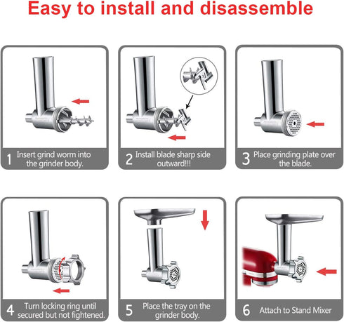Metal Meat Grinder Attachment for KitchenAid Mixers, Includes 4 Grinding Plates, 3 Sausage Tubes