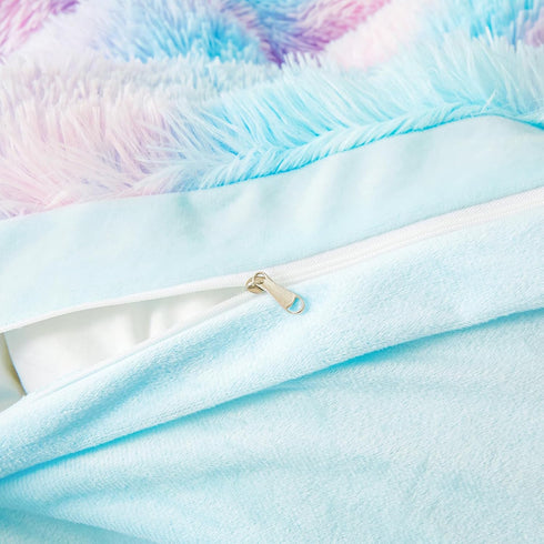 Set 2-Piece Set (1 1 Cozy Set Besfunny Shaggy Fluffy Tie Dye Light Blue Comforter Cover Twin Faux Fur Shaggy Tie Dye