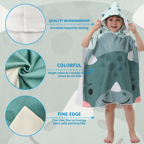 Cute Cartoon Hippo Print Kids Beach Towel Poncho - Soft, Absorbent & Stylish for Toddlers