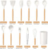 TeamFar Cooking Utensils Set, 12 Pcs Silicone Kitchen Gadgets Utensil Set for Nonstick Cookware with Wooden Handle, Spatula Spoon Turner, Non-Toxic & Non-Stick, White by TeamFar