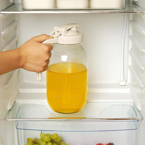 YORY 2 Airtight,64 oz Quart Glass Pitcher with Filter Lid Airtight Cold Water Jug for Lemonade Tea Juice Milk Iced