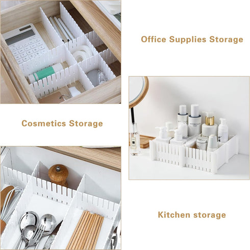 Adjustable Drawer Divider DIY Storage Organizer for Tidying Clutter in Kitchen, Bathroom, Bedroom, and Office