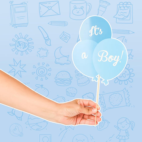 LASLU It's A Boy Baby Shower Party Photo Booth Props Set, 25pcs on Sticks