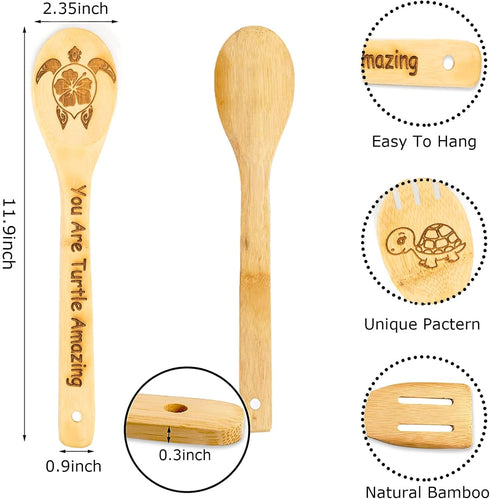 5PCS Turtle Wooden Cooking Spoons Set, Bamboo Cooking Utensil Spoons, Turtle Gifts for Women, Kitchen Decor