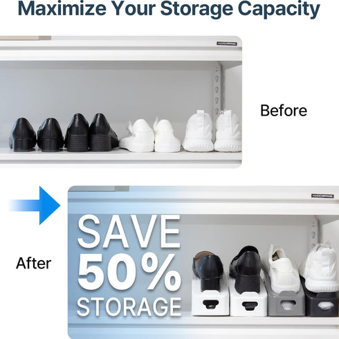 20 Pack, Closet, One-Piece Shoe Slot Organizer Space-Saving Stackers for Entryway & Shoe Rack | No Assembly Needed