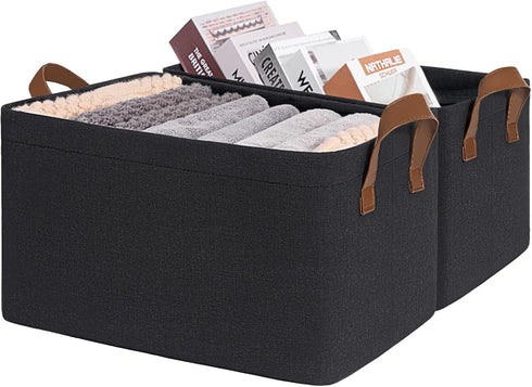 CHICVITA Black Storage Bins, 2-Pack Shoe Basket for Entryway, Toy Storage Bins, Closet Bins with Handles, Small Laundry