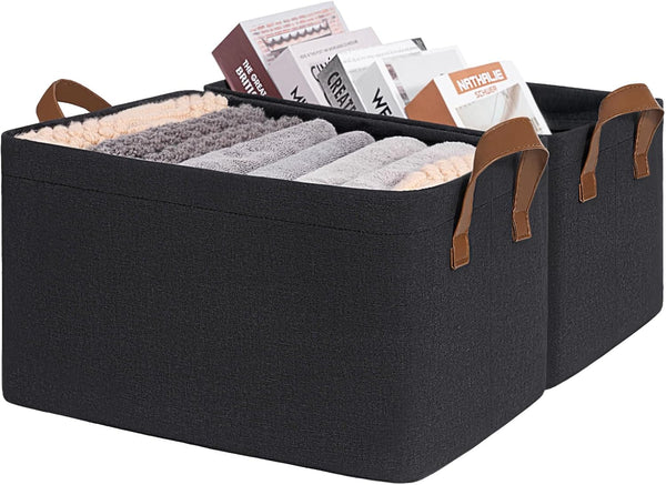 CHICVITA Black Storage Bins, 2-Pack Shoe Basket for Entryway, Toy Storage Bins, Closet Bins with Handles, Small Laundry