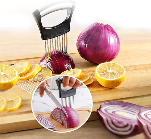 Onion Holder for Slicing, Lemon Slicer Cutter for Vegetables, Food Slicer Tool for Potatoes, Tomatoes, and Eggs