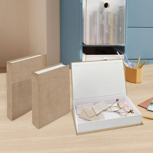 2Pcs Faux Books for Decorative, Linen Fake Books Boxes Blank Stacked Decor for DIY Crafts Hotel Entryway Bookshelf