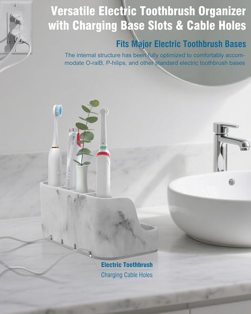 6 Countertop Electric Toothbrush Holder with Instant-Dry & Slots | Upgrade Heavy-Duty Large Organizer with Cable Holes