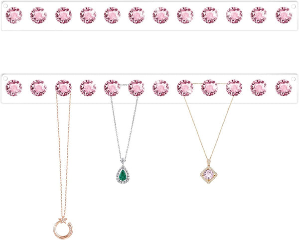 Acrylic Necklaces Holder, Wall Mounted Jewelry Organizer with 12 Hooks, Clear Necklace Hangers for Girls