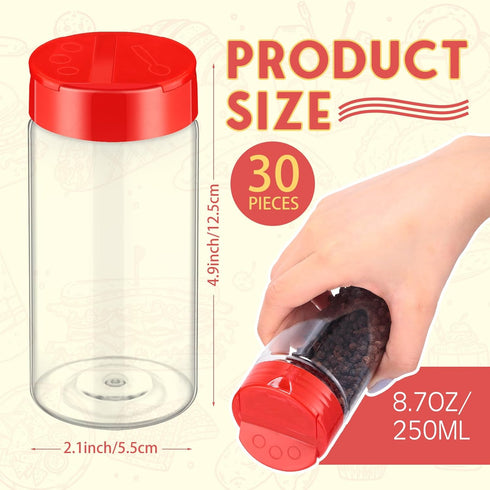 30 Pack 8.7 oz/250 ml Uiifan Plastic Spice Jar with Shaker Lids Clear Seasoning Containers Empty Seasoning Bottles Red