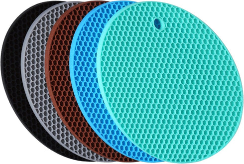 5 Pack Silicone Pot Holder Trivet Mats, Heatproof Nonslip Insulation Honeycomb Rubber Hot Pads, Extra Thick & Flexible