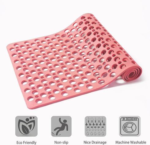 Nonslip Bathtub Mat - Extra Soft TPE Bath Mat for Kids, 30L x 17W Inch (Pink)