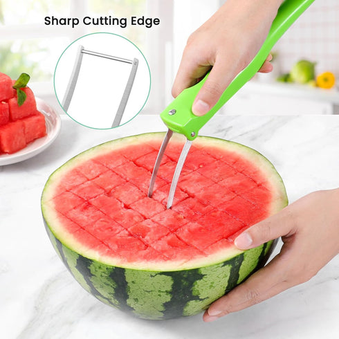 Premium Watermelon Cutter - 3 in 1 Watermelon Cutter Slicer Tool - Foldable Watermelon Slicer - Fruit Cutter for Kitchen Gadgets - Stainless Steel Watermelon Knife - Melon Baller Scoop by OLESBUR