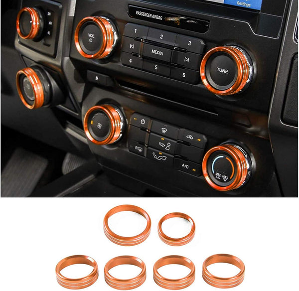 Air Conditioner Switch & Trailer & 4WD Knob Trim for Ford F150 XLT 2016-2019, Orange Aluminum, 6pcs
