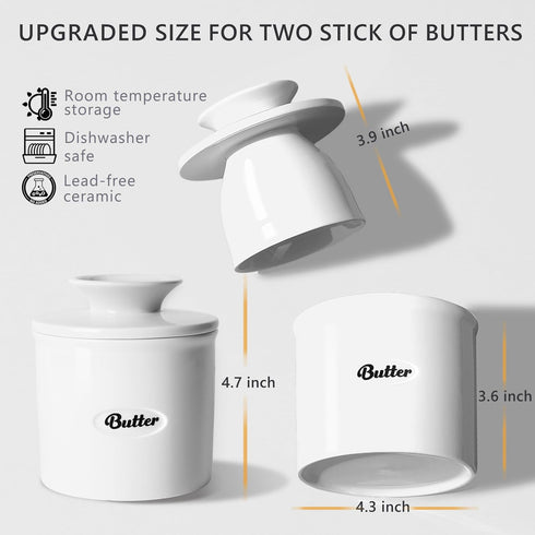 8.45oz French Ceramic Butter Crock with Lid, Inverted Water Seal Butter Keeper for Soft, Spreadable Butter at Room