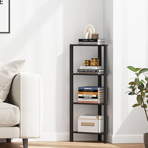 4-Tier BS05BK004 TUTOTAK Corner Shelf, Corner Bookshelf for Small Space, Narrow Display Corner Shelf Stand with Storage