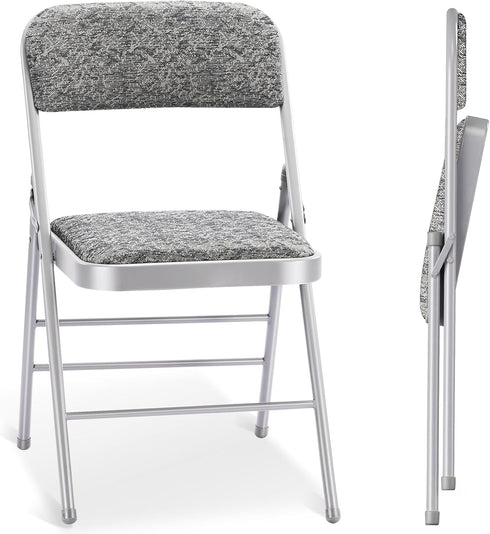 2 Pack Folding Chairs with Fabric Padded Cushion and Back, Commercial Grade