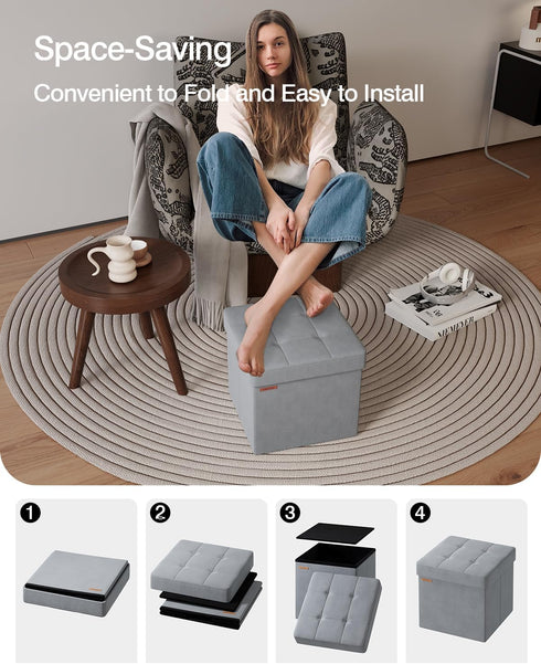 Office,15 15 15 Inches, 300 UASND04G ABHENG Folding Storage Ottoman, Velvet Storage Bench, Footrest, Footstool