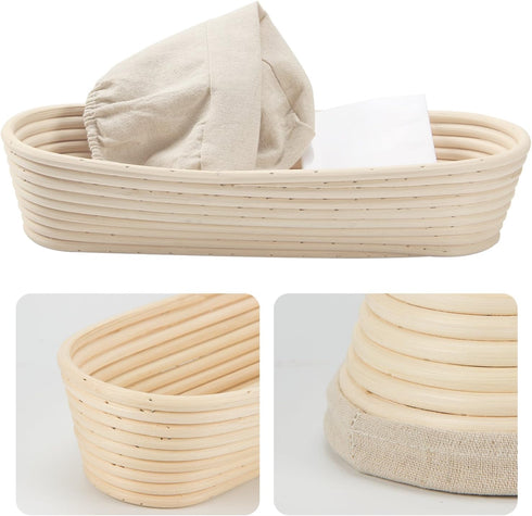 ANPHSIN 13" Banneton Bread Proofing Basket - Oval Dough Rising Bowl with Liner for Sourdough Homemade Bread Baking