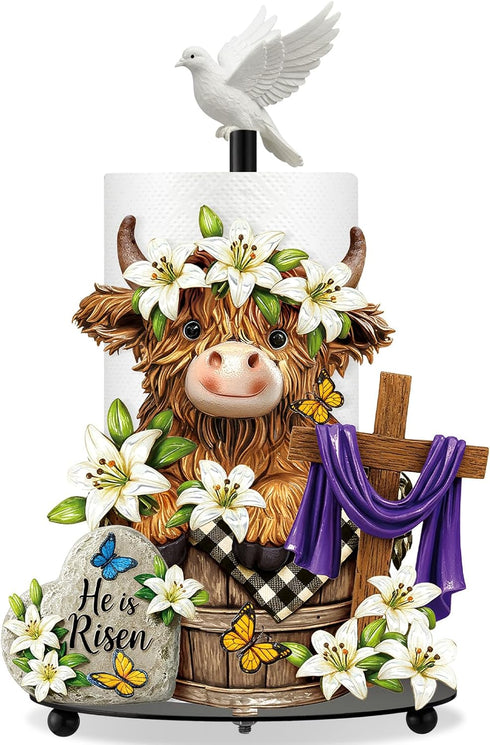Chunful Easter Highland Cow Metal Paper Towel Holder, 12.6 Inch Tall He