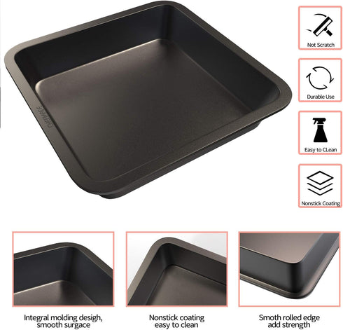 CHEFMADE Square Cake Pan, 8-Inch Non-Stick Carbon Steel Deep Dish Baking Mold for Cakes, Bread, Pizza, Cookies