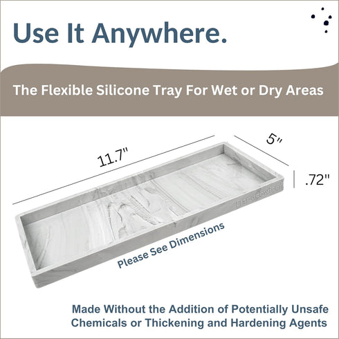 Countertop and Vanity Tray, 11.7" Shatterproof Bathroom Tray, Flexible Silicone Soap Tray for Kitchen, Toilet Tank
