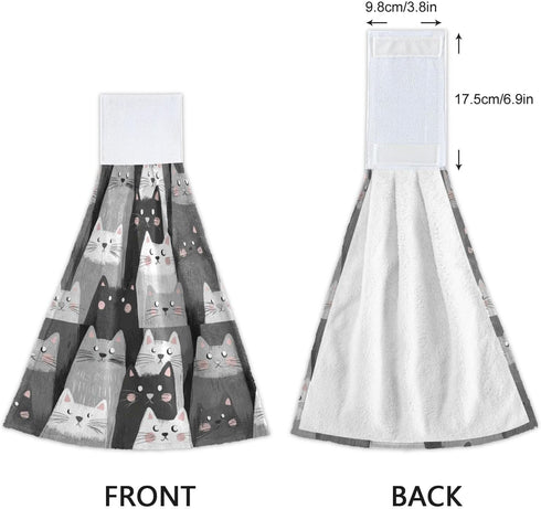 Boccsty Cats Kitten Pattern Hanging Kitchen Towels, 2 Pieces Funny Gray Kitty Dish Cloths for Bathroom & Home