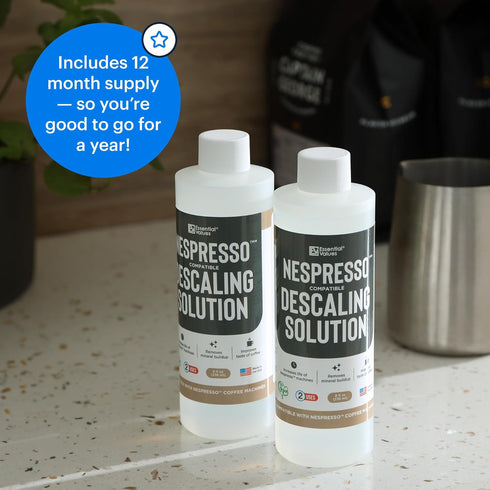 Essential Values Descaling Solution for Nespresso, Coffee Pot Cleaner and Descaler, 12 Month Supply 2-Pack