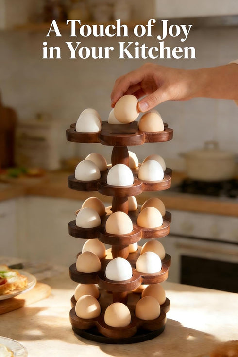Lnncdsc Countertop 360 30 Counter, Wooden Egg Holder Rotating, Egg Rack for Eggs, Spiral Egg Storage Organizer