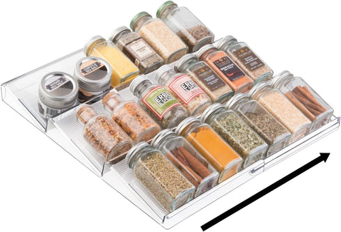 3 mDesign Expandable Plastic Deluxe Spice Rack, Drawer Organizer for Kitchen Cabinet Drawers, Tier Slanted for Spice