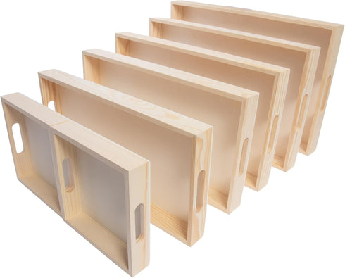 Set 7 Wooden Nested Serving Trays, Unfinished Rectangle Trays with Cut-Out Handles for Crafts, Ottomans, Serving
