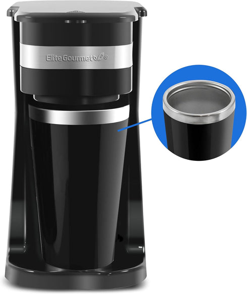 Elite Gourmet EHC111A Personal Single-Serve Compact Coffee Maker Brewer Includes 14Oz. Stainless